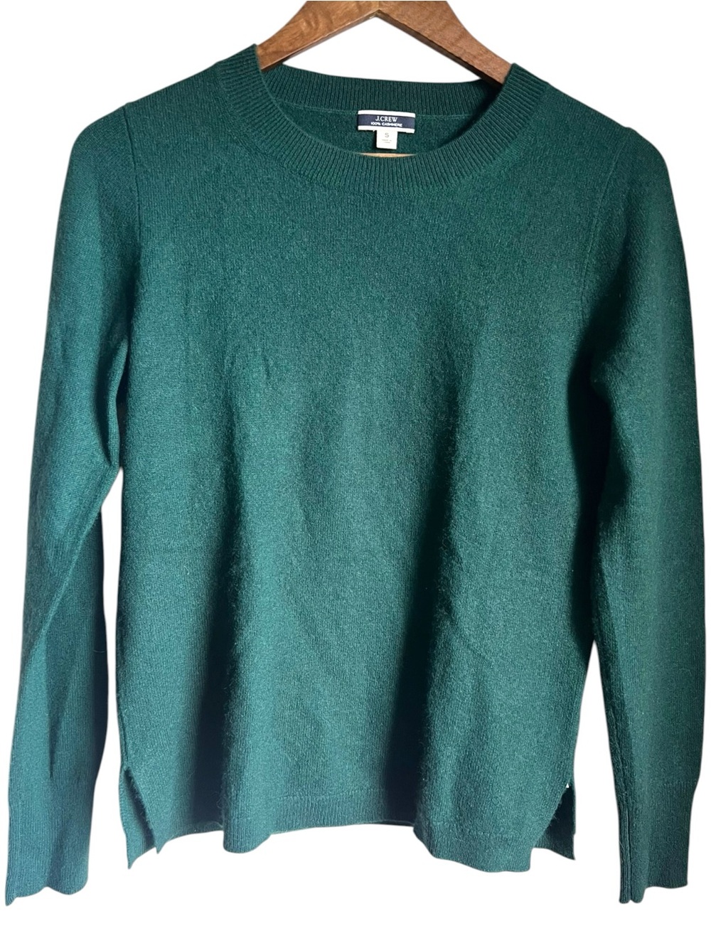 J.Crew 100% Cashmere Womens S Crewneck Sweater Green Long Sleeve Preppy Classic